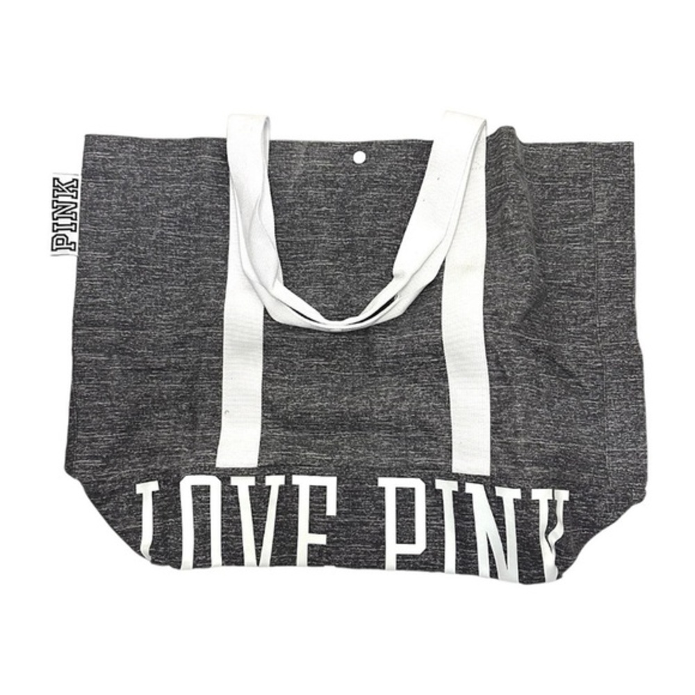 NEW PINK Victoria’s Secret Grey White Canvas Tote Bag Snap Travel Minimalist